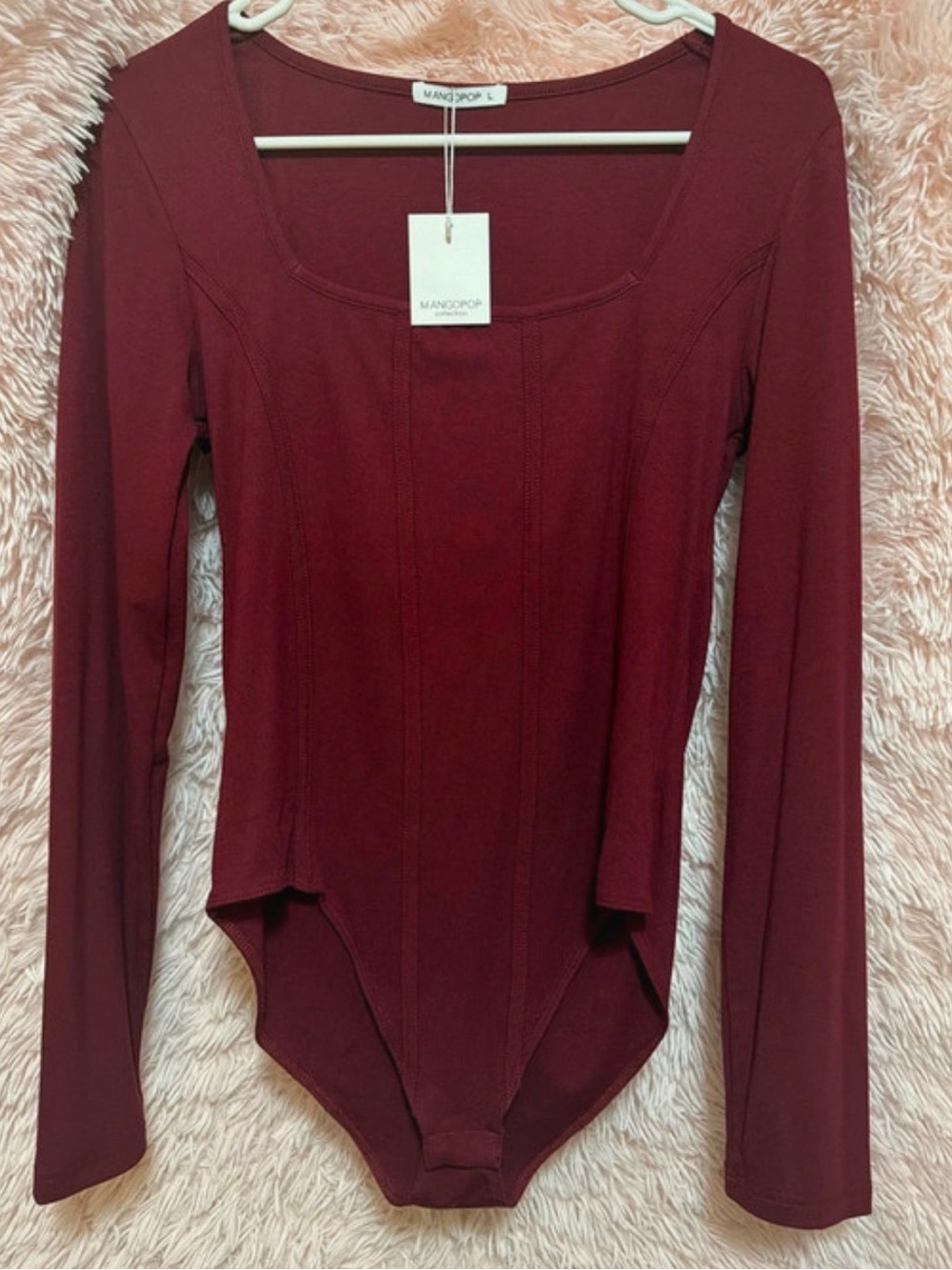 NWT Mango Wine Red Long Sleeve Scoop Neck Bodysuit